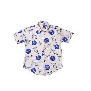 Weekend Warrior NASA Space Shuttle Print Short Sleeve Button Front Top
